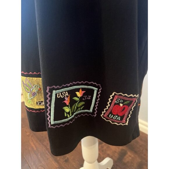 MICHAEL SIMON Lite 100% Cotton Midi Dress Womens Medium USA Stamps Embroidery - Picture 5 of 14